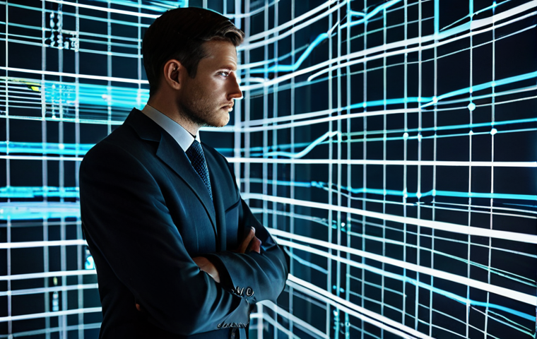 A professional individual, possibly a lawyer or an economist, stands thoughtfully observing a complex holographic projection displaying global carbon emission data and intricate legal frameworks. They are dressed in a tailored, modest business suit, fully clothed, appropriate attire. The setting is a sleek, futuristic conference room with subtle, abstract digital lines symbolizing global connections and legal codes. Faint, glowing data points on the projection illustrate economic sectors, conveying an atmosphere of serious contemplation and problem-solving. safe for work, appropriate content, fully clothed, professional dress, perfect anatomy, correct proportions, natural pose, well-formed hands, proper finger count, natural body proportions, high-resolution professional photography, cinematic lighting, ultra-detailed.