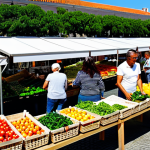 탄소예산과 친환경 경제 전환 - Sustainable Lifestyle Choices**

A bright, sunny outdoor market scene in Lisbon. People are shopping...