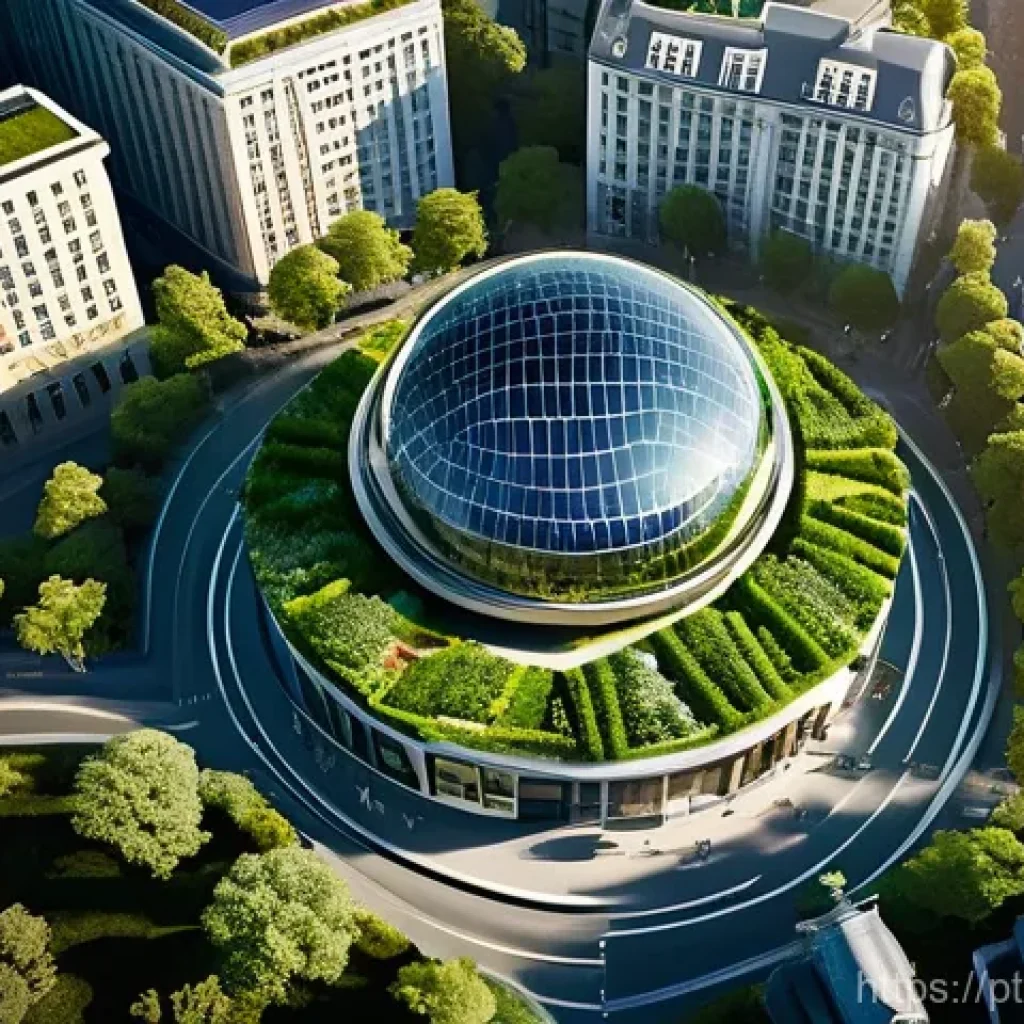 탄소예산을 통해 본 기후 정책의 변화 - **Prompt:** A breathtaking, high-angle view of a vibrant, eco-friendly European city, reminiscent of...