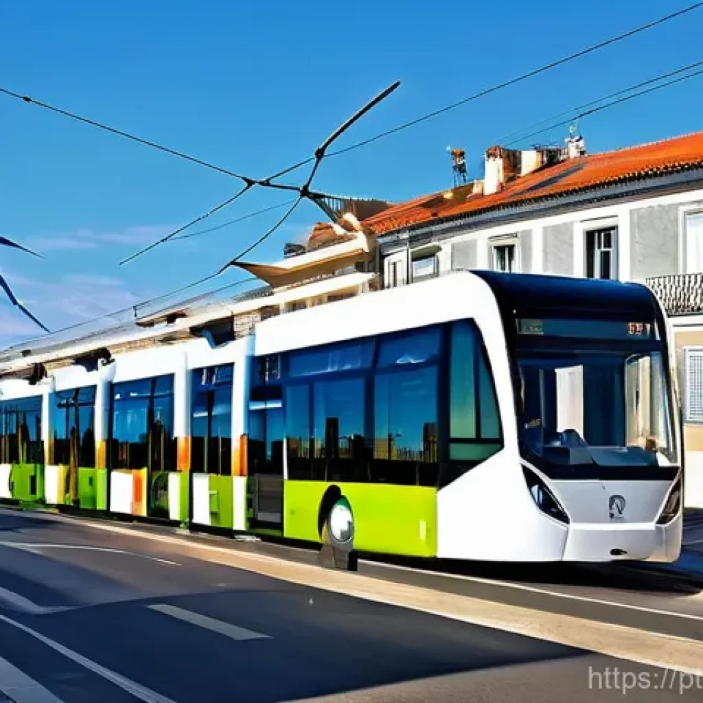 탄소예산과 온실가스 감축 목표의 연계성 - **Prompt:** A bustling, sunlit cityscape in Portugal, featuring modern electric trams and buses smoo...
