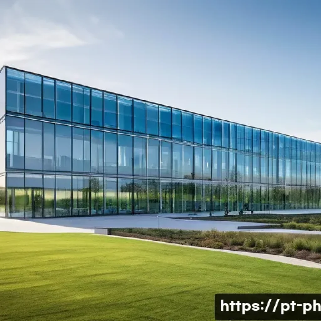 탄소예산 기반의 환경 전략 수립 방법 - **Corporate Decarbonization and Green Innovation:**
"A vibrant, high-tech corporate campus bathe...