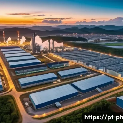 Home 32 탄소예산의 실효성 평가 기준 - A detailed aerial view of a modern industrial area in Brazil at sunset, equipped with advanced satel...